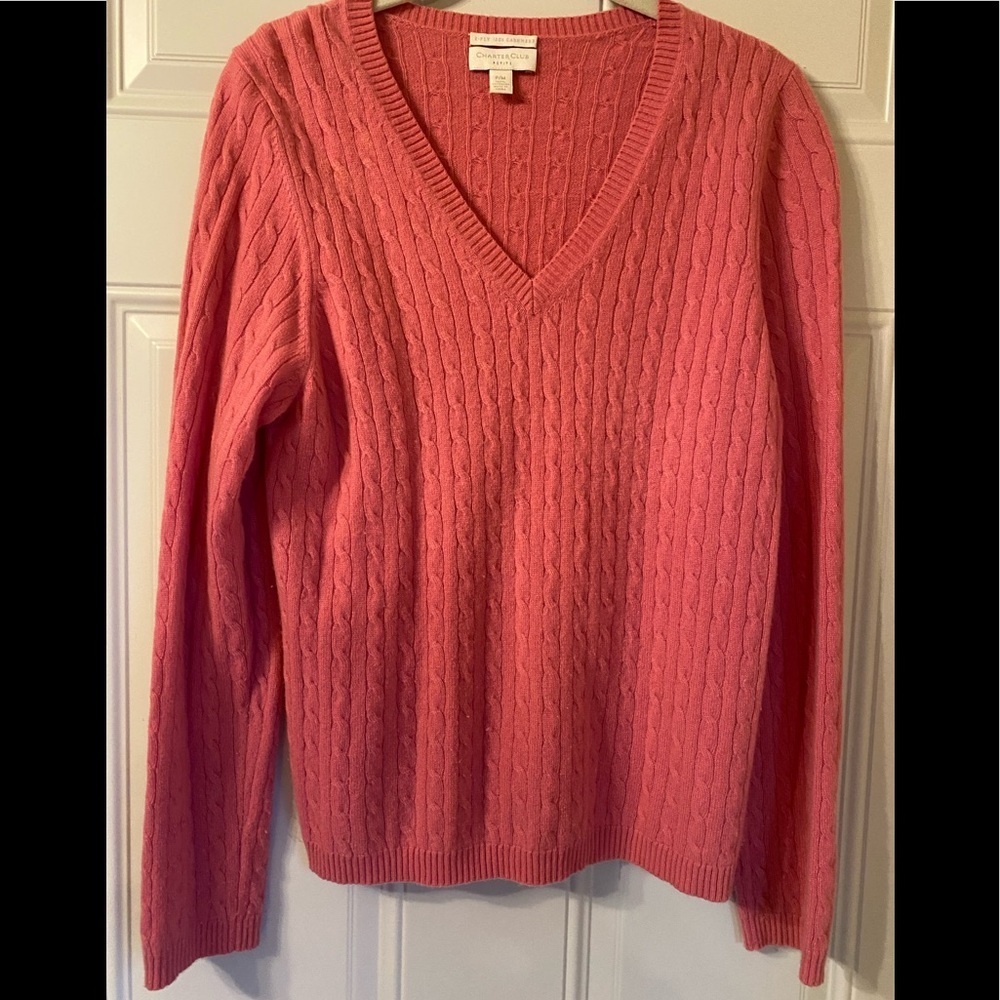 Cashmere V Neck Knit Sweater Deep Rosy Pink 100% Cashmere